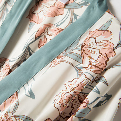 Thin Silk Print Home Service With Chest Pad