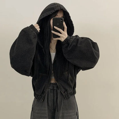 Denim Grace Retro Hooded Coat