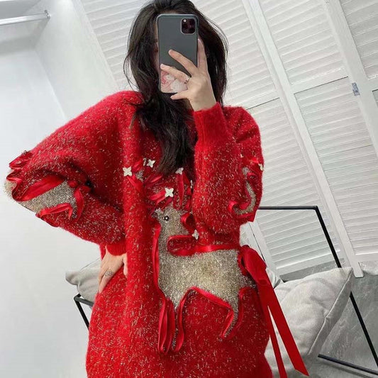 Bright Silk Christmas Elk Loose Lazy Sweater