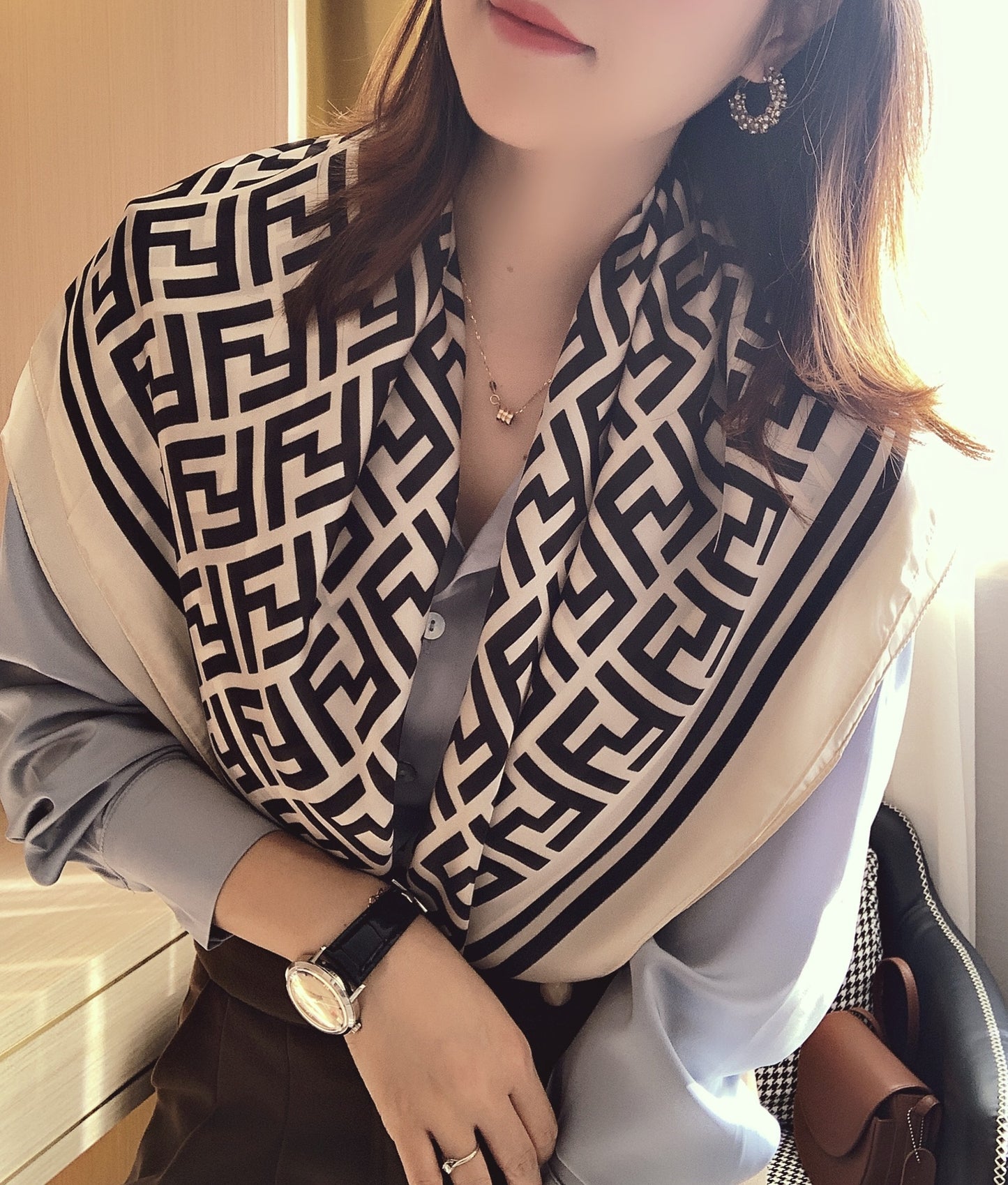 Silk Scarf Autumn And Winter Women's Plain Curling Square Scarf Multicolor Printing Striped Red Silk Scarf