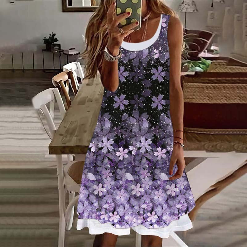 Women's Sleeveless Milk Silk Floral Dress