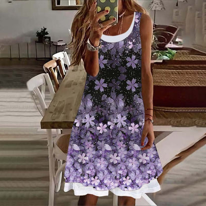 Women's Sleeveless Milk Silk Floral Dress