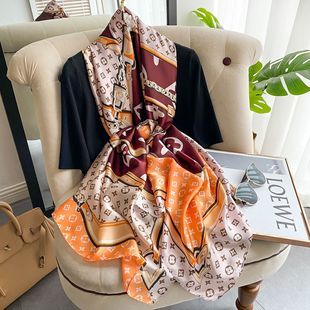 Monogram Satin Faux Silk Shawl Scarf