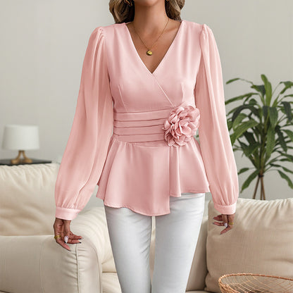 PetalSculpt V-Neck Blouse