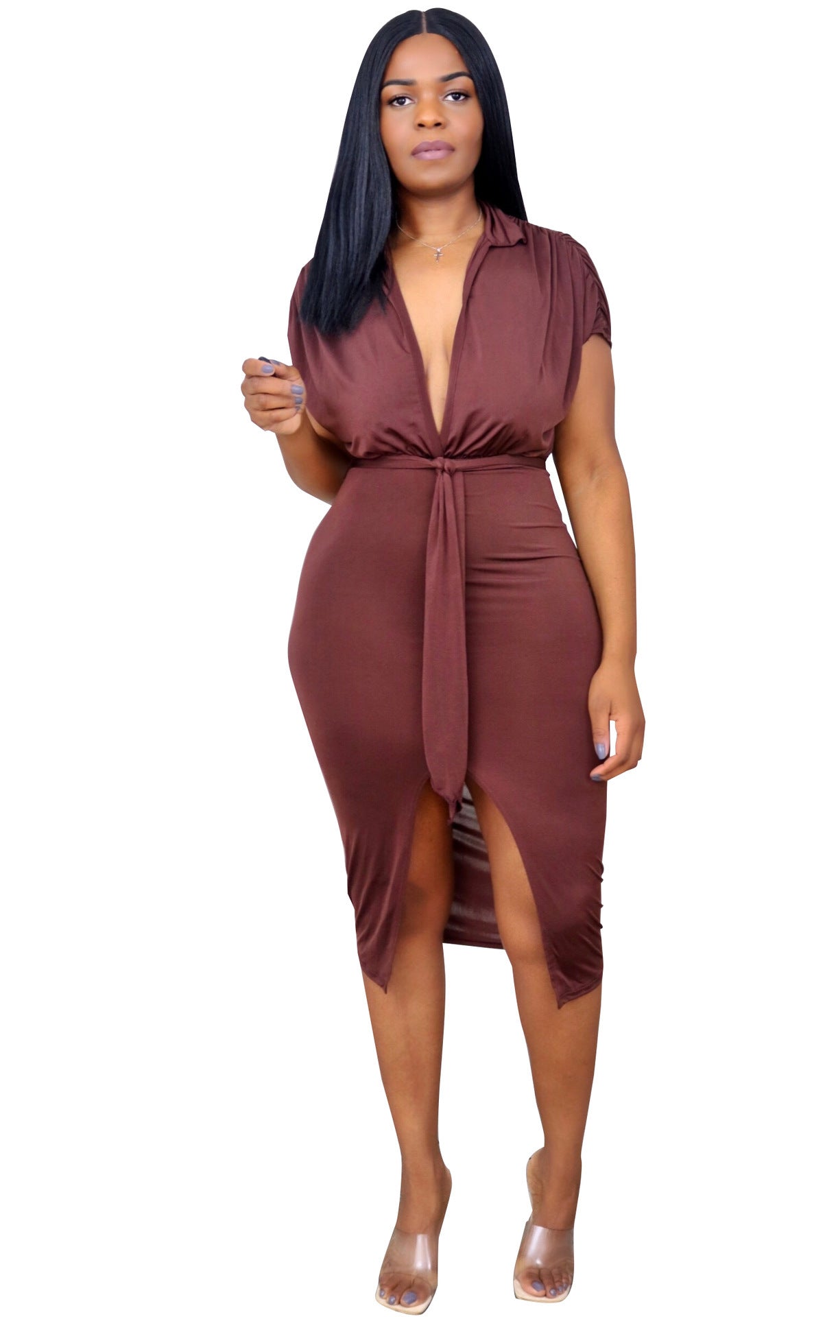 New Women's Milk Silk Skirt V-neck Irregular Dress