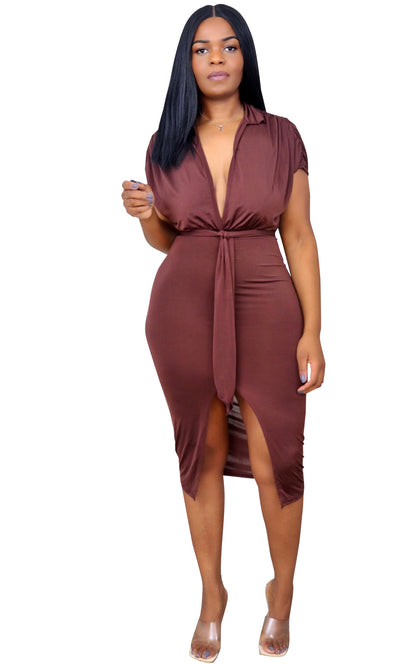 New Women's Milk Silk Skirt V-neck Irregular Dress