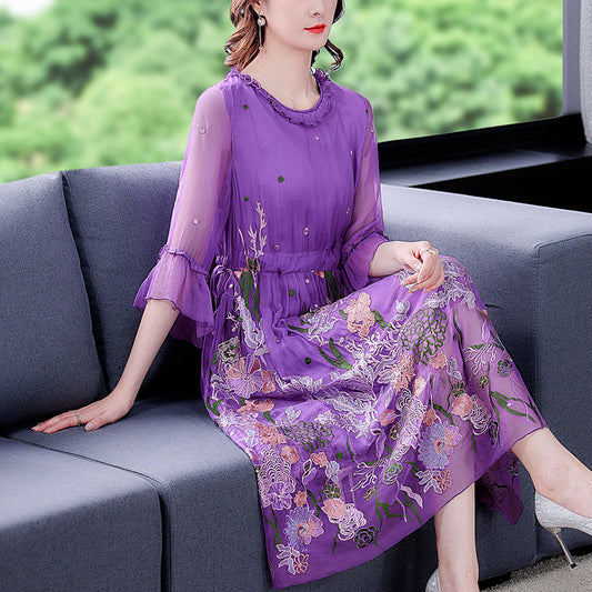 Summer Purple Silk Dress Female High-end Big-name Feminine