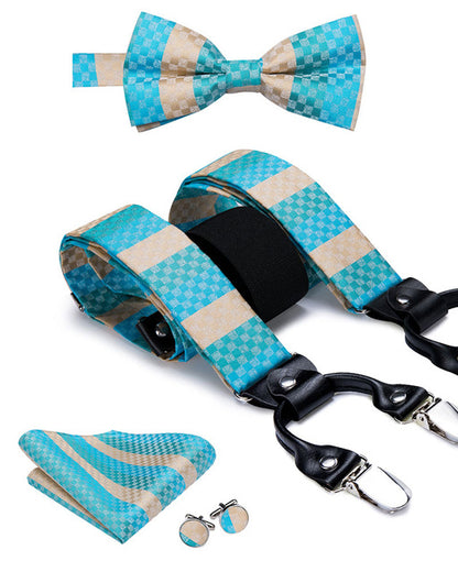 Luxury Silk Men's Sling Leather Metal 6-clip Bra