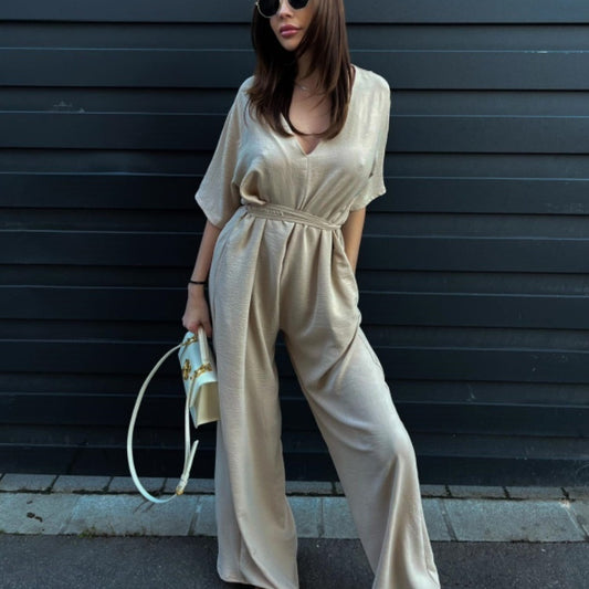 Velinora Deep V Tie-Waist Jumpsuit
