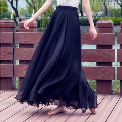 Gold Silk Chiffon Mop Large Swing Dress Elegant Beach Dress