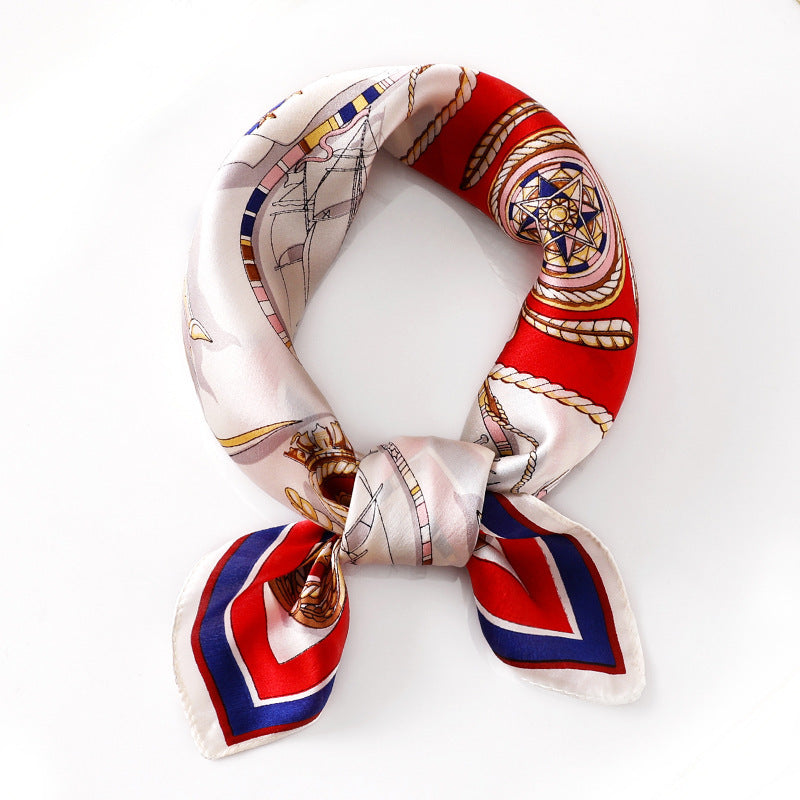 Silk Scarf Women's Spring And Summer New Fashion Professional All-match Printing Satin Silk Small Square Scarf Soft Scarf