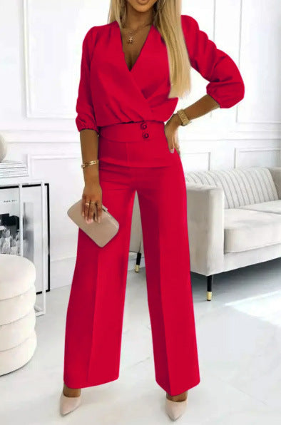 Vérosa Chic V-Neck Suit Set