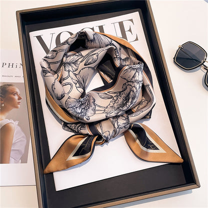 Thin Narrow Long Shirt Scarf Houndstooth Design Double Layer Imitated Silk Scarves Women's Hair Tie