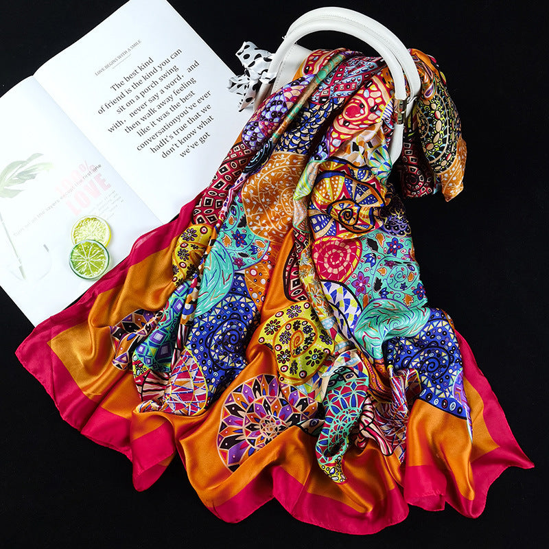 Outdoor All-match Printed Silk Scarf Women's Thin Silk Sunscreen And Breathable