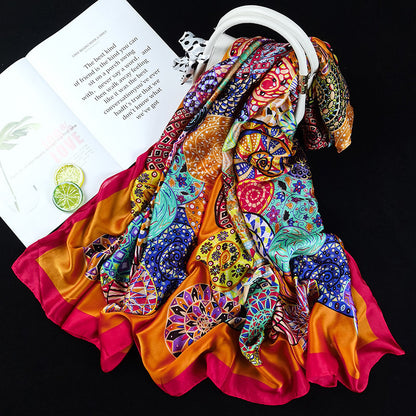 Outdoor All-match Printed Silk Scarf Women's Thin Silk Sunscreen And Breathable