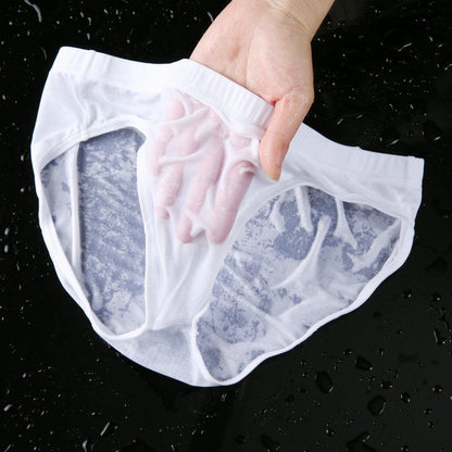 Simple Solid Color Men's Seamless Ice Silk Transparent Shorts
