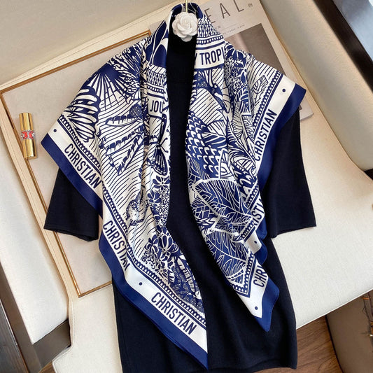 Decorative Lengthened Women's Geometric Pattern Plain Printed Silk Scarf