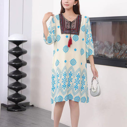Cotton Silk Floral Dress Vintage Women's Clothing