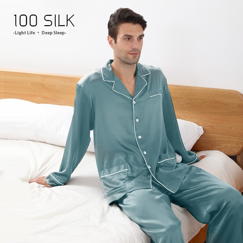 Men's Silk Pajamas 22 M Heavy Mulberry Silk Lapel Homewear