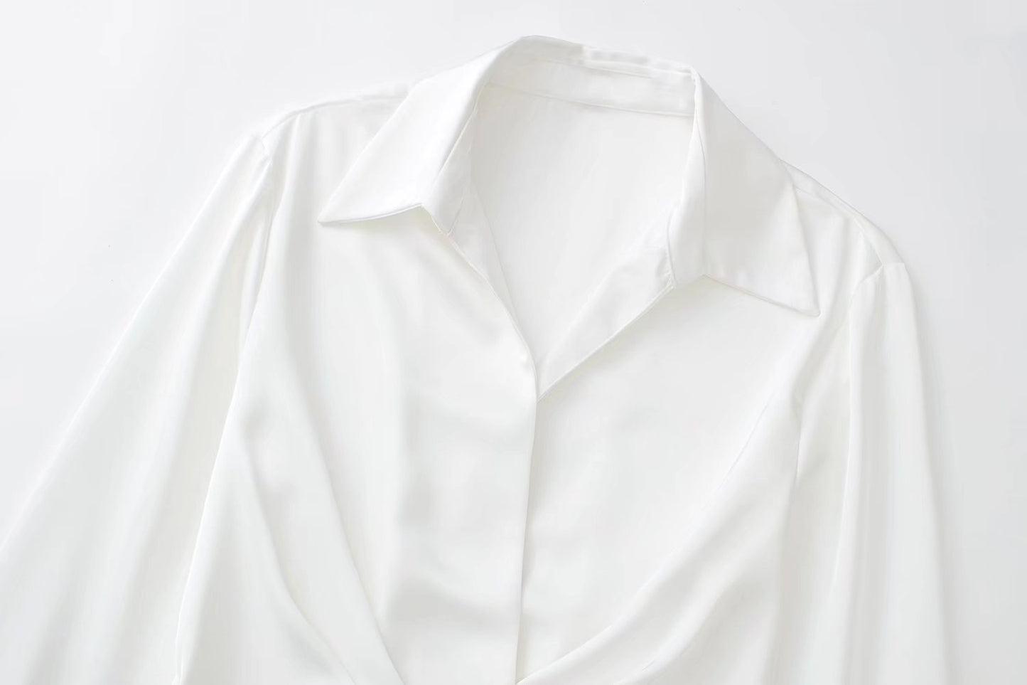 European And American Style Silk Satin Texture Waist Shirt Dress