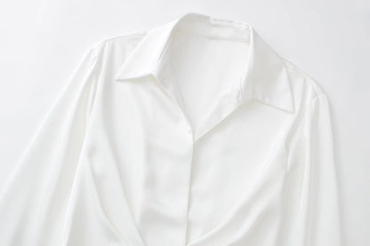 European And American Style Silk Satin Texture Waist Shirt Dress