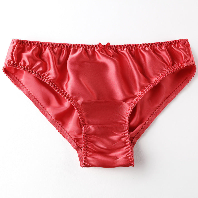 Women's Simple Small Bowknot Solid Color Silk Briefs