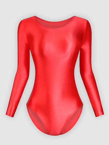 Women's Tight Glossy Silk One-piece Swimsuit Solid Color