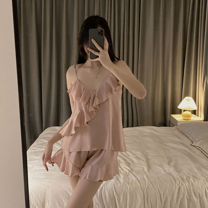 Ice Silk Women's Suspender Shorts Pajamas