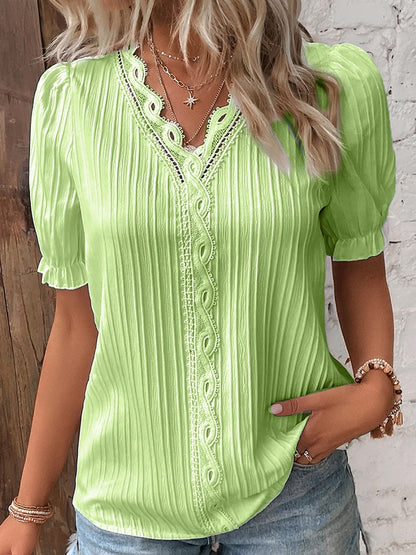 Summer New Vacation Fashion Hollow Short Sleeve Women's Shirt