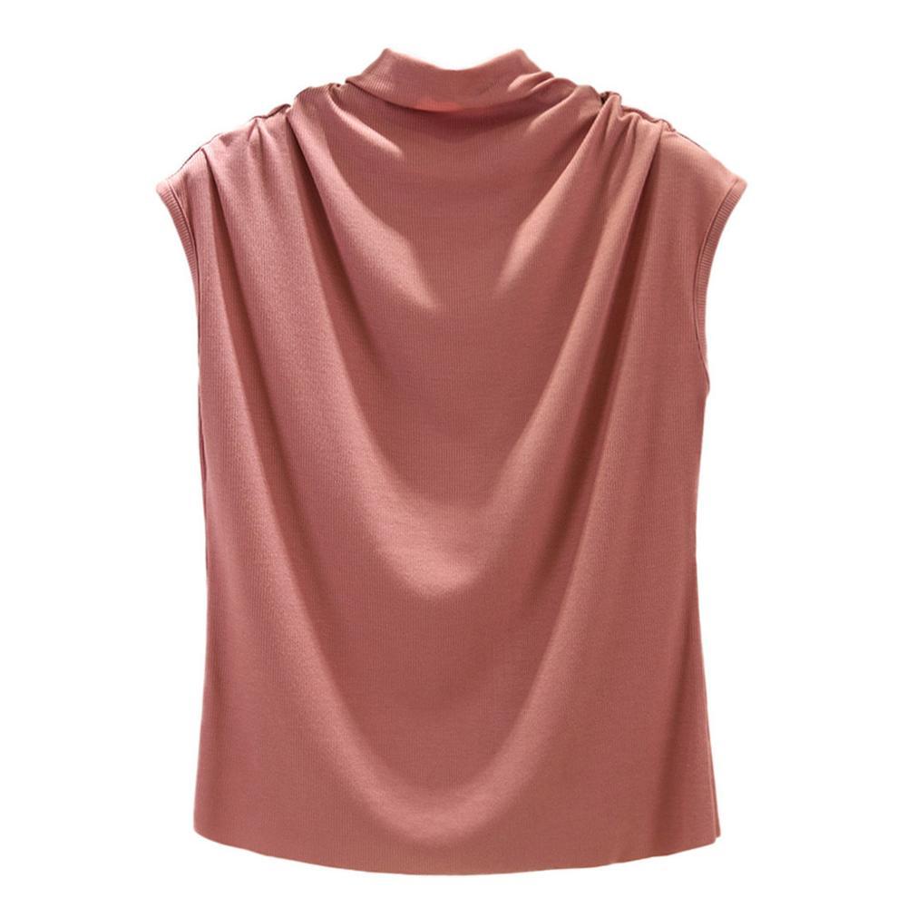 Ice silk thread half high neck sleeveless t-shirt