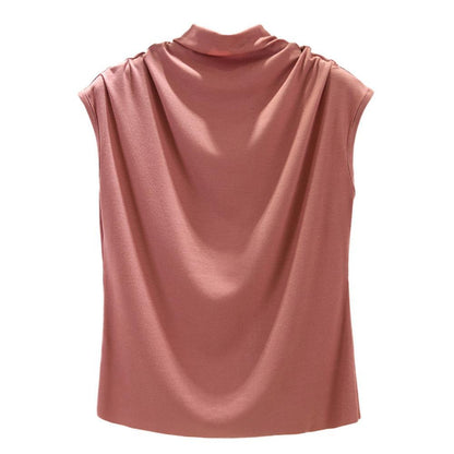 Ice silk thread half high neck sleeveless t-shirt