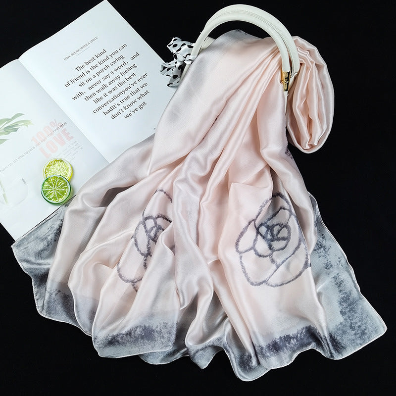Outdoor All-match Printed Silk Scarf Women's Thin Silk Sunscreen And Breathable