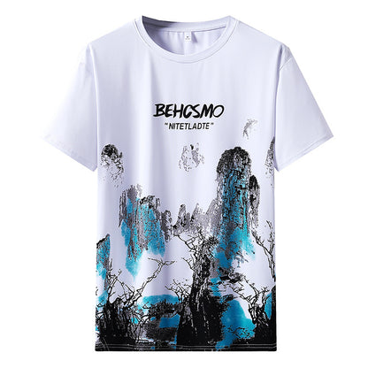 Men's Ice Silk Half Sleeve Print Top
