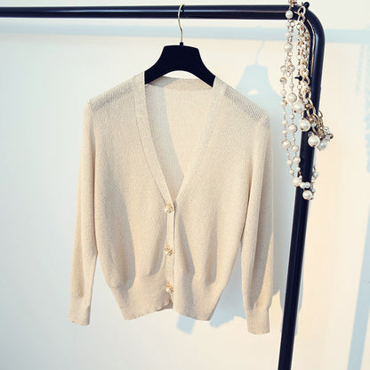 Ice silk bright silk cardigan sweater