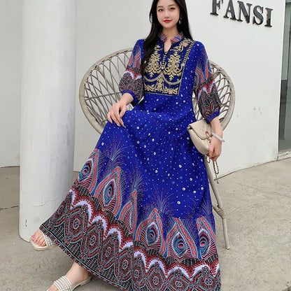 Long Skirt, Ethnic Style Dress, Women's Summer Cotton Silk Floral Print