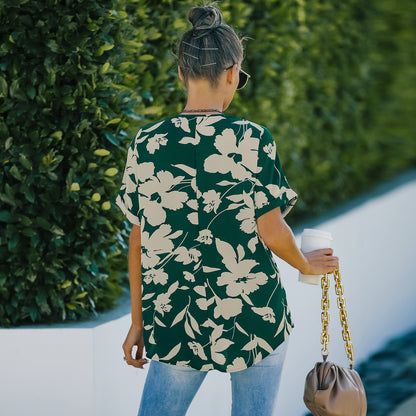 European And American Women's Ice Silk Print Loose Chiffon Shirt
