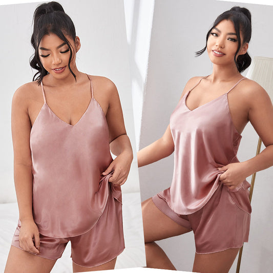Women's Two Piece Imitation Silk Household Suit