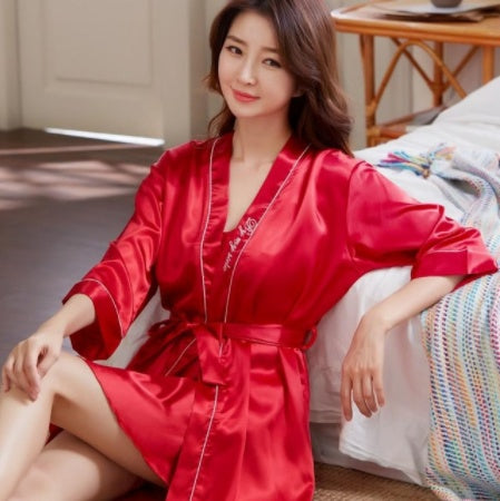 Two-piece summer thin ice silk sling nightgown