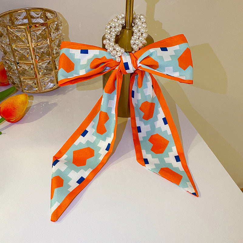 Pearl Head Rope Ribbon Silk Scarf Headband