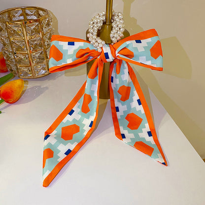 Pearl Head Rope Ribbon Silk Scarf Headband