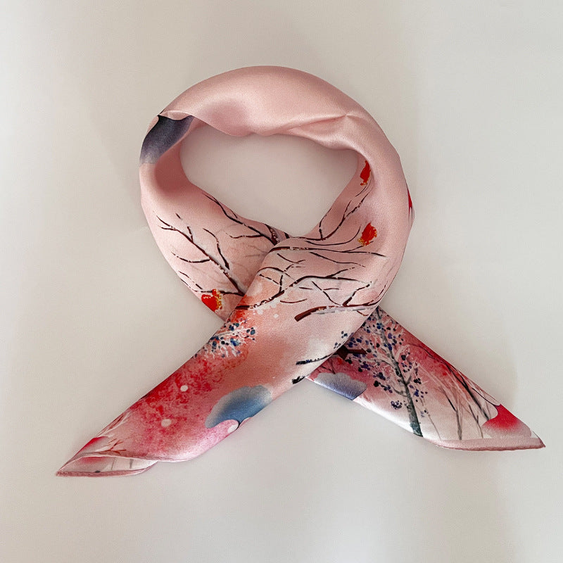 Silk Scarf Women's Spring And Summer New Fashion Professional All-match Printing Satin Silk Small Square Scarf Soft Scarf