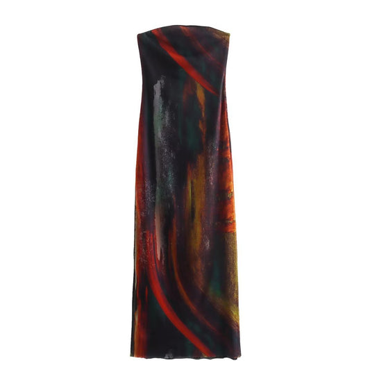 Women's Elegant Slim-fit Slimming Retro Printed Silk Net Dress