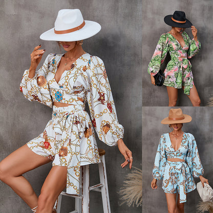 Autumna Bloom V-Neck Romper