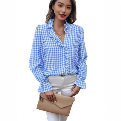Éclaire RufflePlaid Blouse