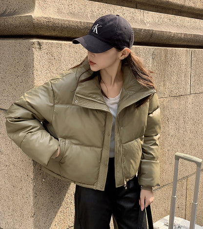 FrostEdge PU Leather Cotton Coat