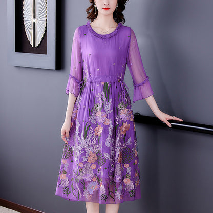 Summer Purple Silk Dress Female High-end Big-name Feminine