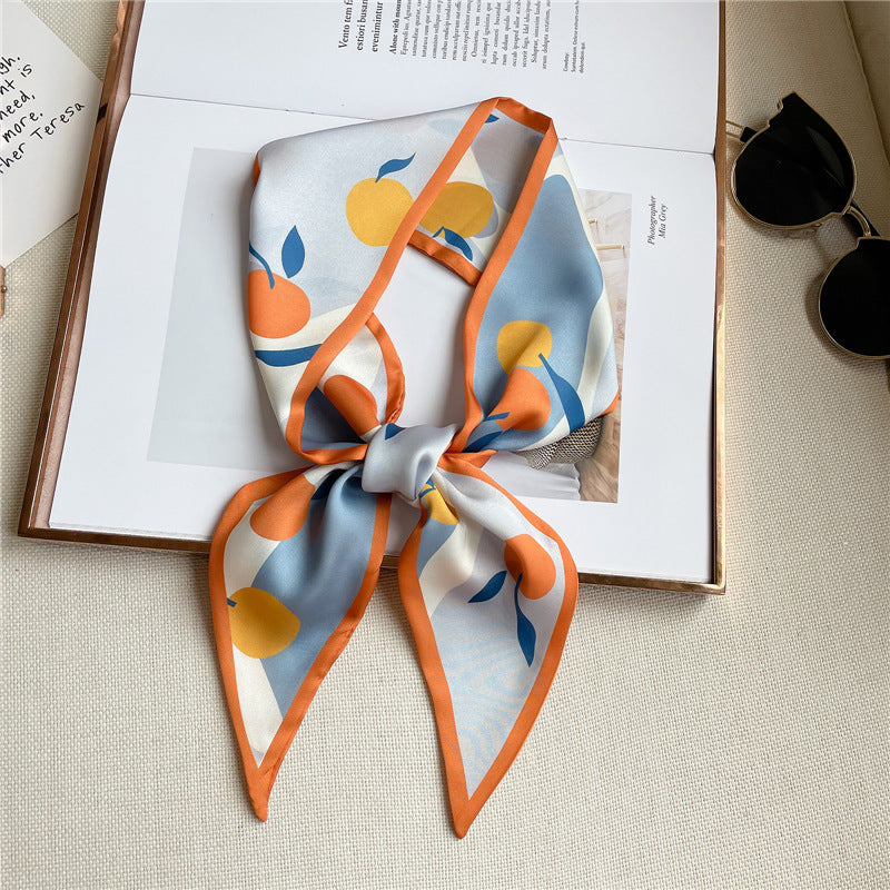 Narrow And Long Fruit Print Silk Scarf