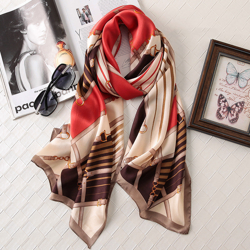 Silk Printed Scarf Medium Length Satin Sunshade Shawl