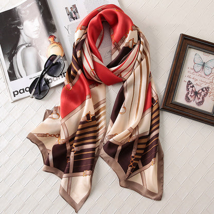 Silk Printed Scarf Medium Length Satin Sunshade Shawl