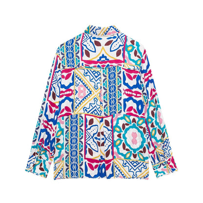 Women's Silk Satin Textured Printed Shirt
